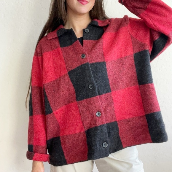 J. Jill Red Black Plaid Button Front Sweater - Picture 2 of 8